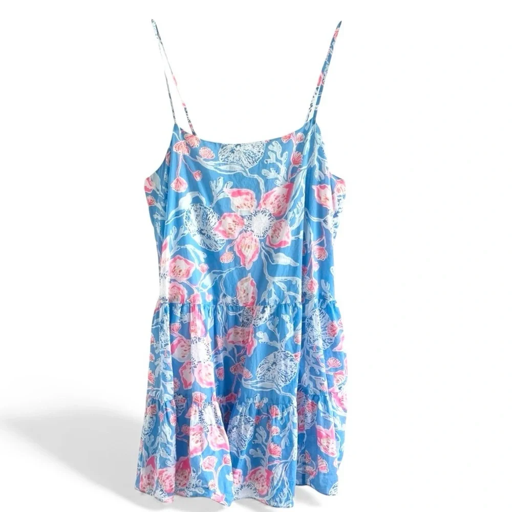 LILLY PULITZER ALESSIA COTTON PINK BLUE BAHAMIAN RHAPSODY FLORAL PREPPY DRESS XL - Picture 4 of 6
